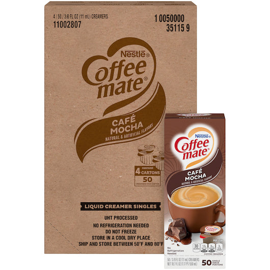 Coffee-Mate Cafe Mocha Single Serve Liquid Creamer, .375 Ounces Per Cup - 50 Per Pack - 4 Packs Per Case