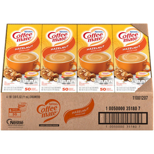 Coffee-Mate Hazelnut Single Serve Liquid Creamer, .375 Ounces Per Cup - 50 Per Pack - 4 Per Case