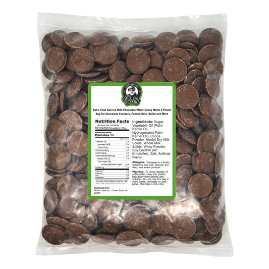 Pat's Food Service Milk Chocolate Melting Wafers 2 lb Bag for Chocolate Fountain, Fondue Sets, Molds and More