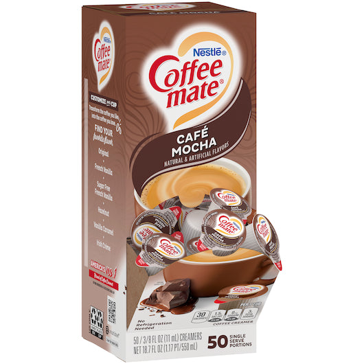 Coffee-Mate Cafe Mocha Single Serve Liquid Creamer, .375 Ounces Per Cup - 50 Per Pack - 4 Packs Per Case