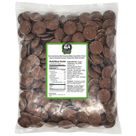Pat's Food Service Milk Chocolate Melting Wafers 5 lb Bag for Chocolate Fountain, Fondue Sets, Molds and More