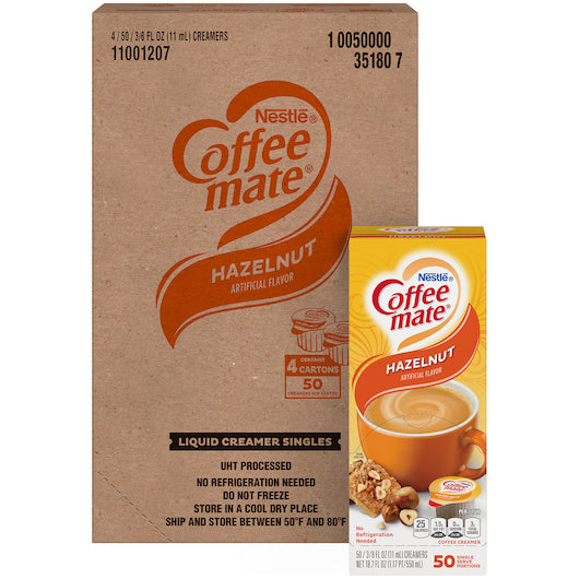 Coffee-Mate Hazelnut Single Serve Liquid Creamer, .375 Ounces Per Cup - 50 Per Pack - 4 Per Case